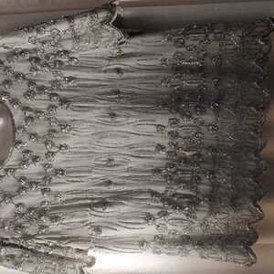 Vintage beaded top, 18W, light gray, Silk lined.